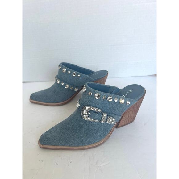 NWT Gianni Bini Walden Denim Rhinestone Embellished Slip On Western Mules Sz 8 - Picture 1 of 11